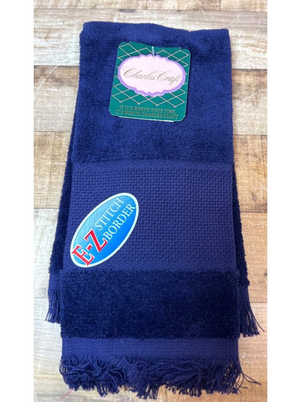 Charles Craft Navy Blue E-Z Stitch Border Towel For Embroidery & Cross-Stitch